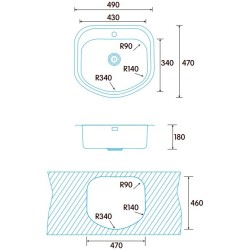 Edesa K2 SE 47 1C Lavabo sobre-encimera Semicírculo Acero inoxidable