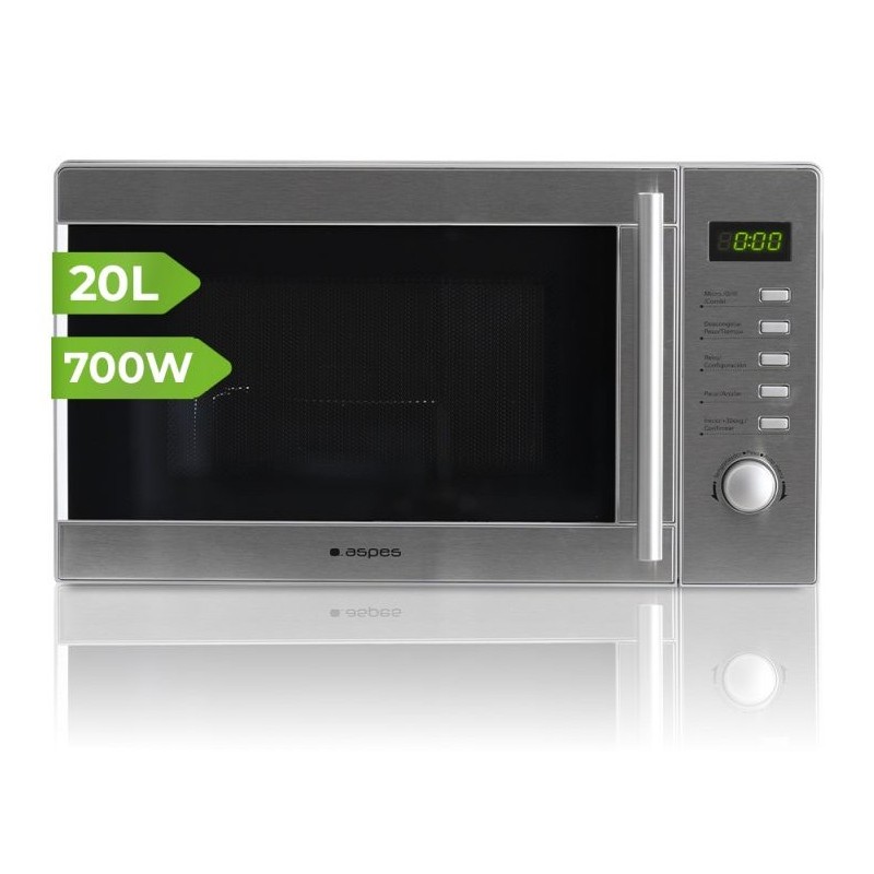 Aspes AMW2700DGX microondas Negro, Plata Microondas con grill Encimera 20 L 700 W