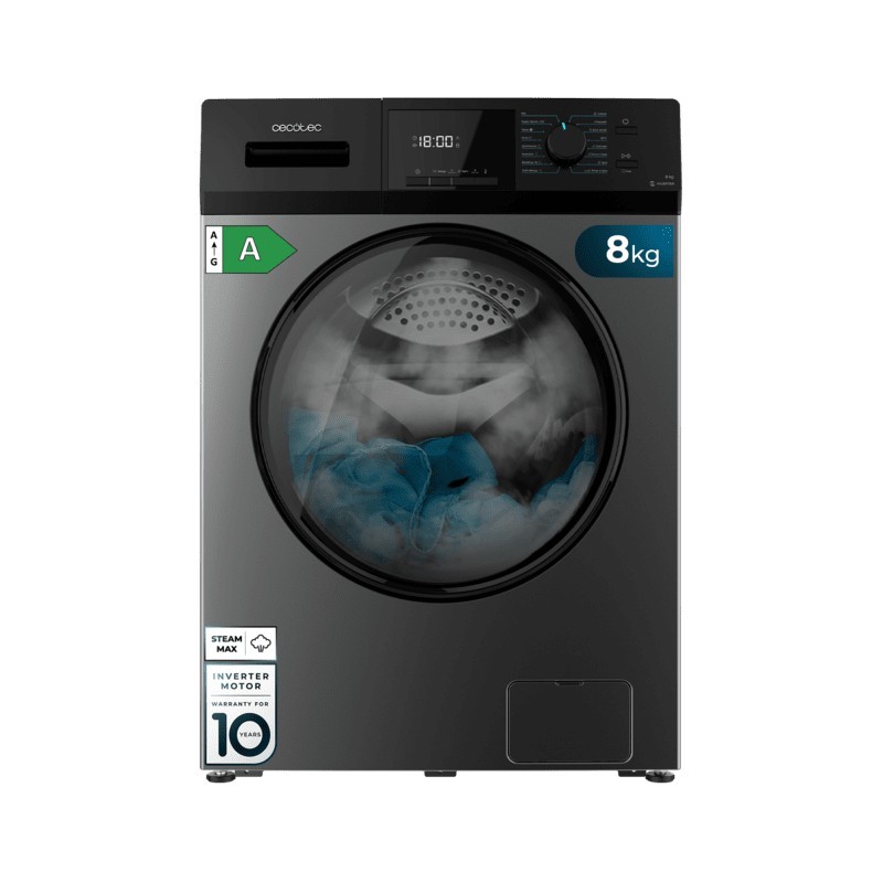 Cecotec Bolero DressCode 8410 Inverter Steel A lavadora Carga frontal 8 kg 1400 RPM Negro, Acero inoxidable