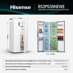 Hisense RS3P538NEWE nevera puerta lado a lado Integrado Independiente 534 L Blanco