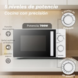 Grunkel MW-20EASY microondas Blanco, Negro Solo microondas Encimera 20 L 700 W