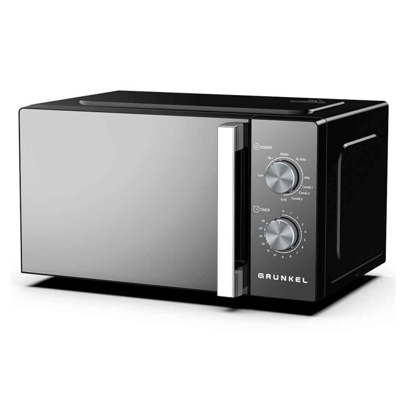 Grunkel MWG-20ESPEJO microondas Acero inoxidable, Negro Microondas con grill Encimera 20 L 700 W