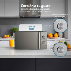 Grunkel MWG-20ESPEJO microondas Acero inoxidable, Negro Microondas con grill Encimera 20 L 700 W