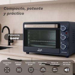 Grunkel HR-23EASY horno 23 L 1600 W Negro, Acero inoxidable