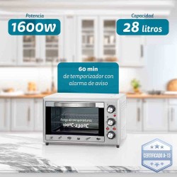 Grunkel HR-28SILVER horno tostador 28 L 1600 W Acero inoxidable