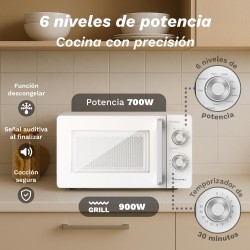 Grunkel MWG-20MG microondas Blanco Microondas con grill Encimera 20 L 700 W