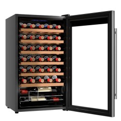 Cecotec 02716 enfriador de vino Nevera de vino Independiente Negro, Plata, Transparente 34 botella(s)