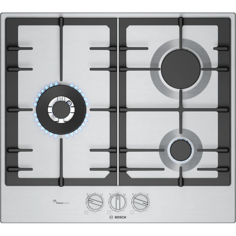 Bosch Serie 6 PCC6A5I90 hobs Acero inoxidable Integrado 60 cm Encimera de gas 3 zona(s)
