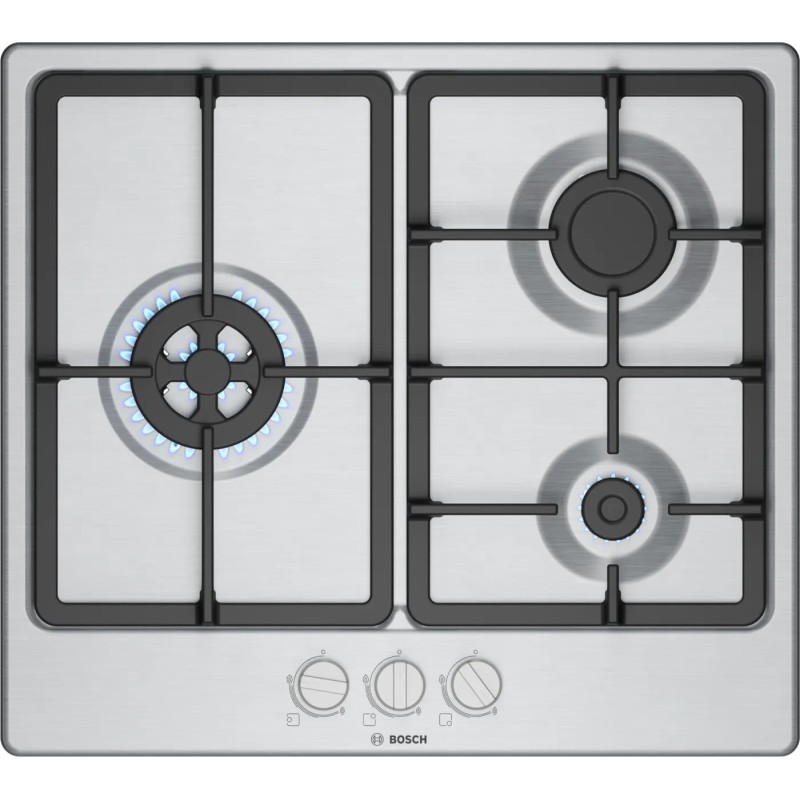 Bosch Serie 4 PGC6B5K90 hobs Acero inoxidable Integrado 60 cm Encimera de gas 3 zona(s)