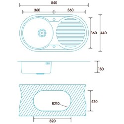 Edesa K2 SE 84 1C1E Reversible Lavabo sobre-encimera Rectangular Acero inoxidable
