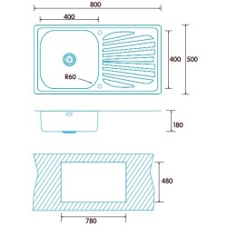 Edesa Veleta SE 80 1C1E Lavabo sobre-encimera Rectangular Acero inoxidable