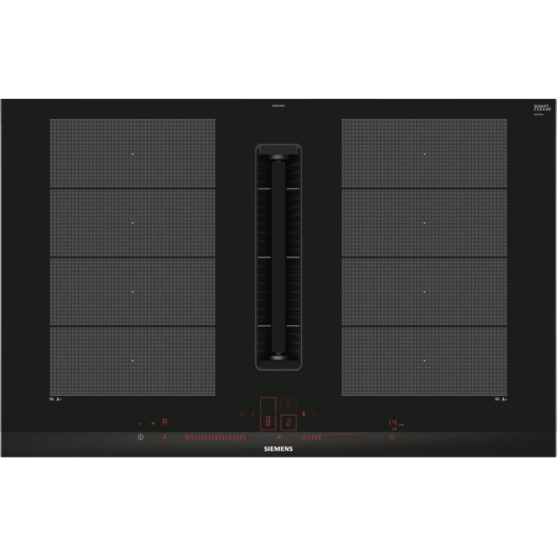Siemens iQ700 EX875LX67E hobs Negro, Acero inoxidable Integrado 80 cm Con placa de inducción 4 zona(s) Campana integrada