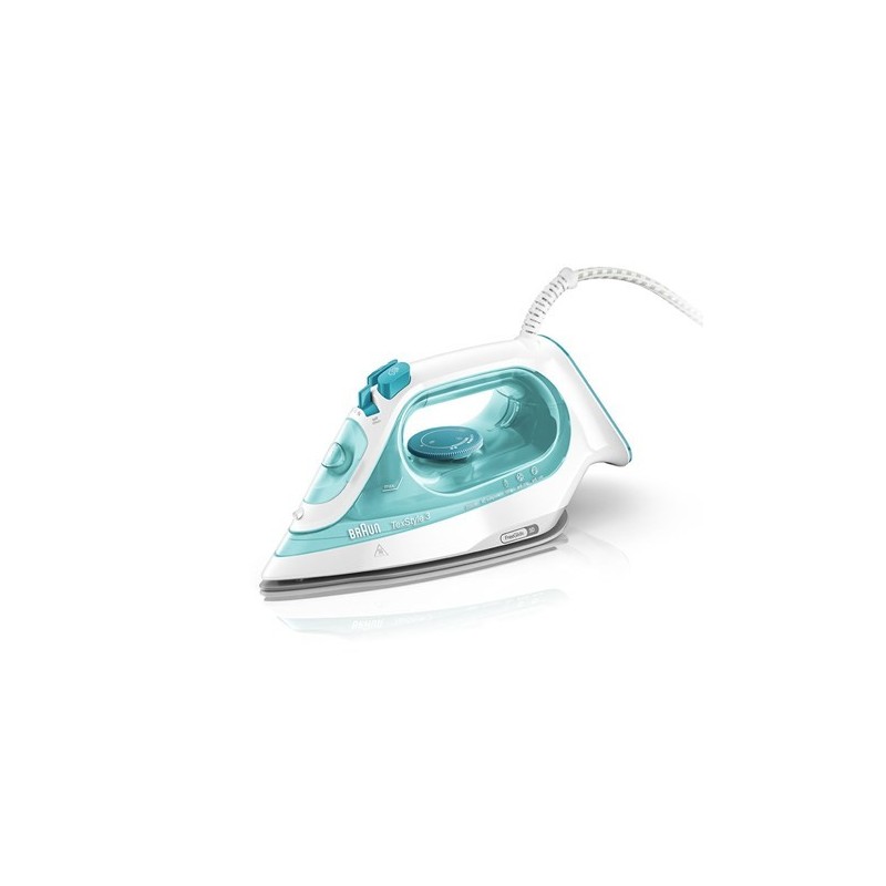 Braun TexStyle 3 SI3041GR Plancha a vapor Suela de cerámica 2350 W Turquesa, Blanco