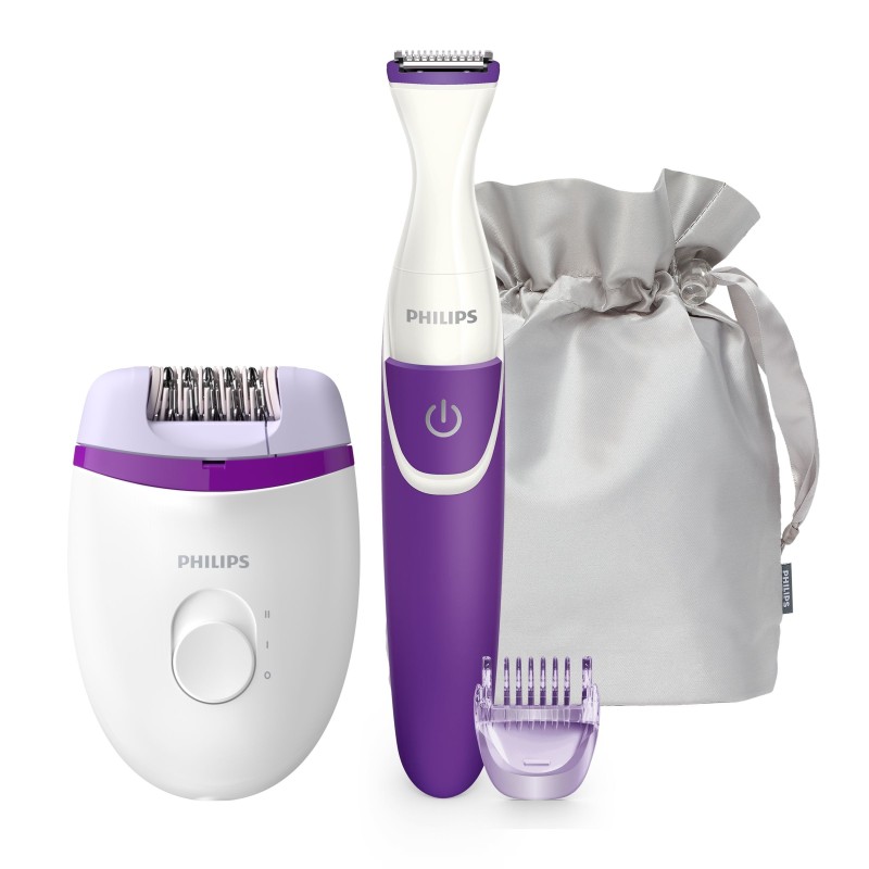 Philips Satinelle Essential Depiladora con cable compacta, perfilador para zona bikini incl.