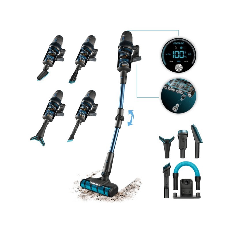 Cecotec Conga Rockstar 11500 Odyssey ErgoFlex Aspiradora escoba 2 en 1 Batería Secar HEPA Sin bolsa 850 W Negro 3,8 Ah