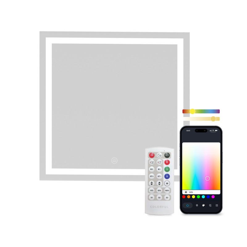 Ksix Espejo inteligente Aqua, Antivaho 70x70 cm, Altavoz integrado, RGB + Blanco cálido, 1.300 lm, 36 W, App Tuya
