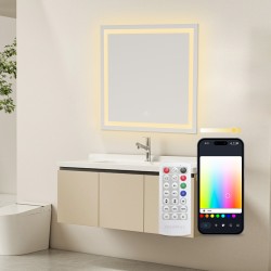 Ksix Espejo inteligente Aqua, Antivaho 70x70 cm, Altavoz integrado, RGB + Blanco cálido, 1.300 lm, 36 W, App Tuya
