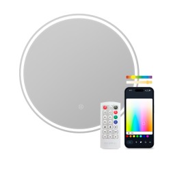 Ksix Espejo inteligente Oasis, Antivaho 70 cm, Altavoz integrado, RGB + Blanco cálido, 1.000 lm, 36 W, App Tuya