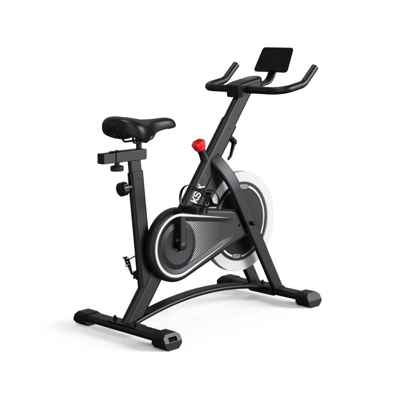 Ksix Bicicleta estática indoor KB01, Soporte Tablet y Smart Phone, Ajustable, Compatible apps Kinomap y Zwift, Negro