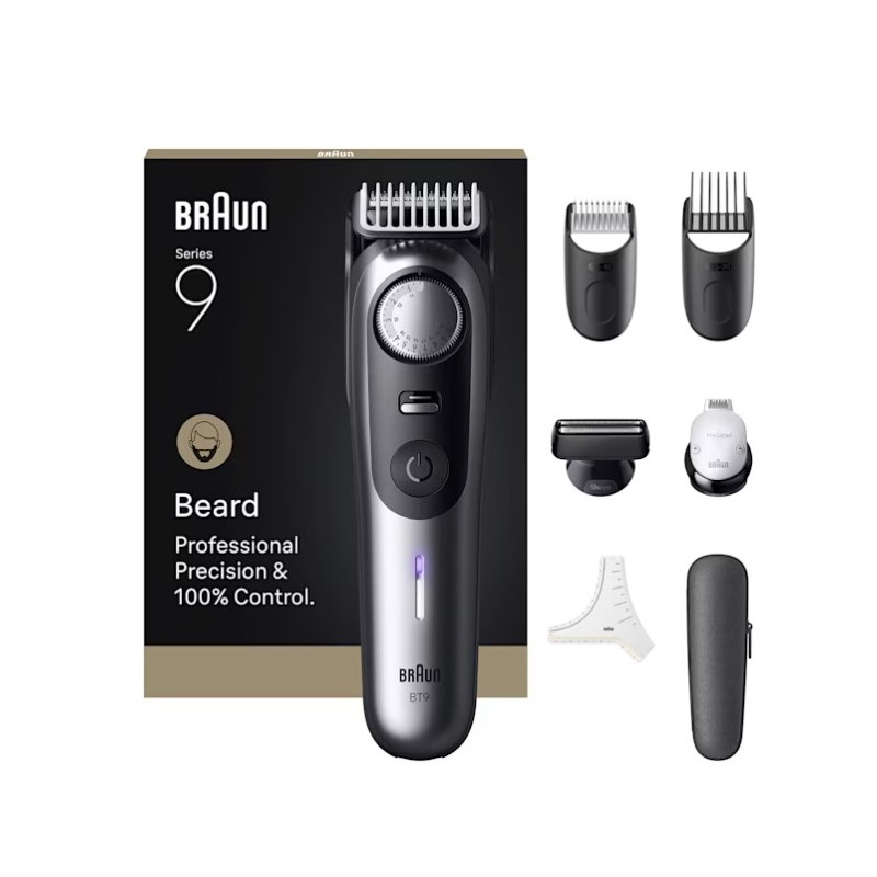 Braun BeardTrimmer 9 BT9520 depiladora para la barba Batería 52 2 cm Mojado y seco Negro, Gris