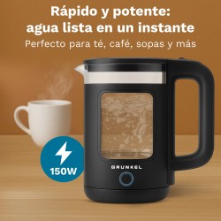 Grunkel HV-18CWPNG tetera eléctrica 1,8 L 1500 W Negro, Transparente