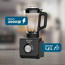 Grunkel BAT-2000 MASTERPRO licuadora 1,5 L Batidora de vaso 2000 W Negro, Transparente