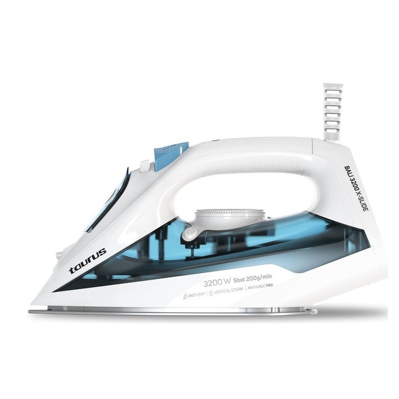 Taurus BALI 3200 X-SLIDE Plancha vapor-seco Suela de cerámica 3200 W Azul, Blanco