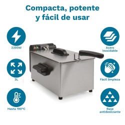 Grunkel FRYPRO-3SS freidora Sencillo 3 L Independiente 2000 W Acero inoxidable