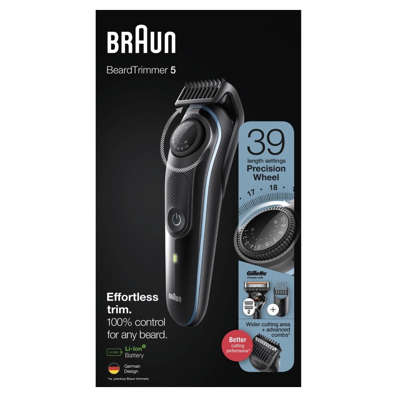 Braun BeardTrimmer 5 BT5340 AC Batería 39 2 cm Negro, Azul