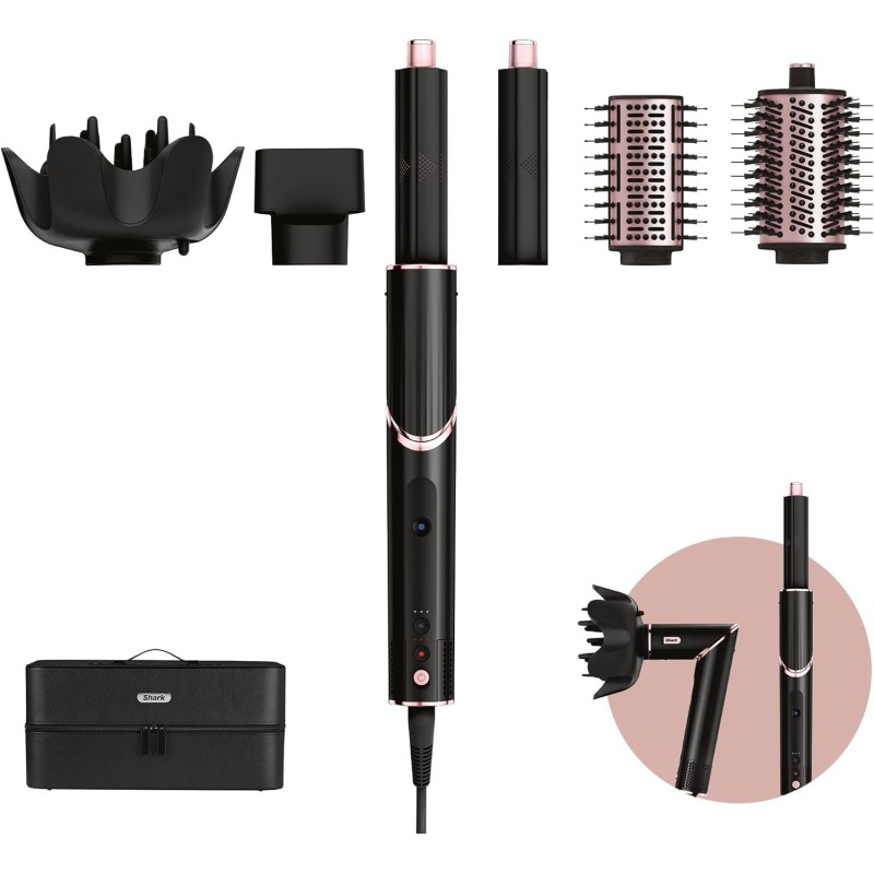 Shark FlexStyle 5-in-1 Herramienta de peinado con múltiples accesorios Caliente Negro, Rosa 1400 W 2,5 m