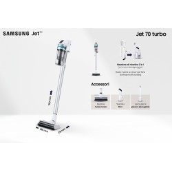 Samsung VS15T7031R1 Aspiradora escoba Batería Secar HEPA Sin bolsa 0,8 L Plata, Transparente, Blanco