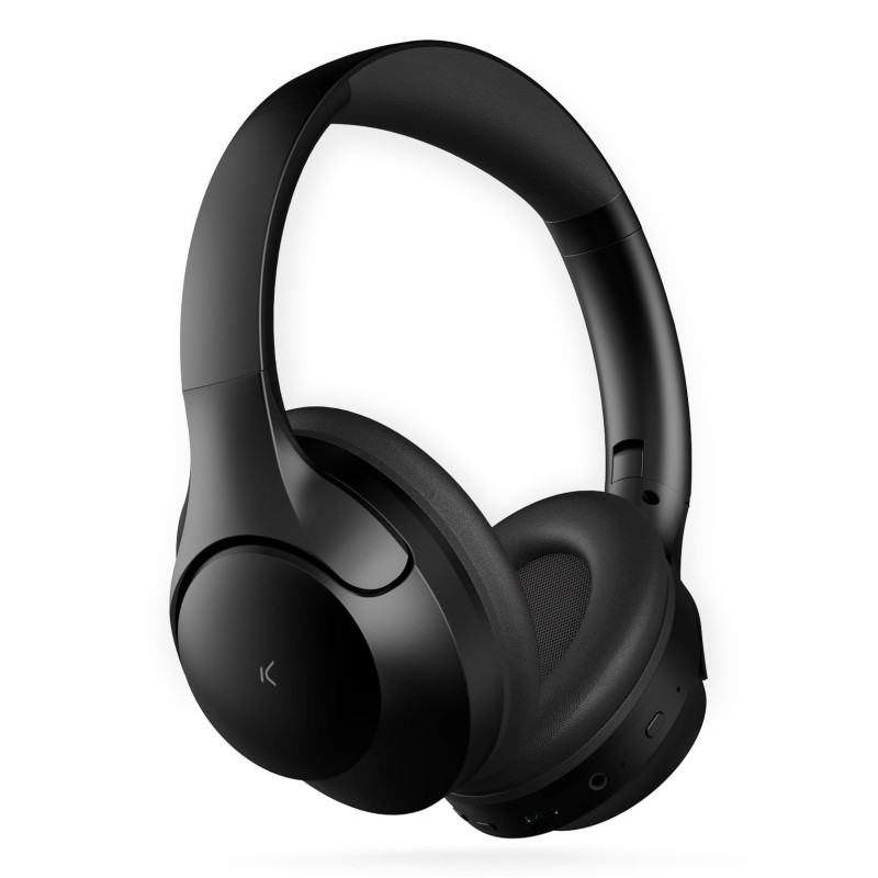 Ksix Auriculares inalámbricos Odissey, ANC + ENC, Micrófono, Autonomía 30h, Llamadas, Cable Jack 3,5 mm, Estuche, Negro