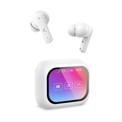 Ksix Auriculares inalámbricos Vision, Pantalla TFT 2,01'', ANC, Aut. 6+20 h, Control táctil, Llamadas, Asist. de voz, Blanco