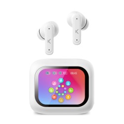 Ksix Auriculares inalámbricos Vision, Pantalla TFT 2,01'', ANC, Aut. 6+20 h, Control táctil, Llamadas, Asist. de voz, Blanco