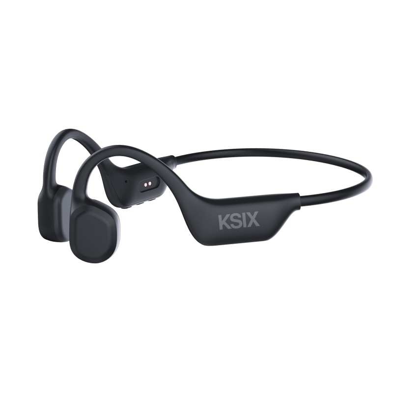 Ksix Auriculares inalámbricos deportivos Astro 2, Conducción ósea, Autonomía 7 h, Botones silicona, Asistentes de voz, Negro