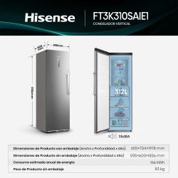 Hisense FT3K310SAIE1 congelador Arcón congelador Independiente 312 L Acero inoxidable
