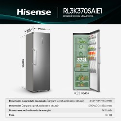 Hisense RL3K370SAIE1 frigorífico Independiente 372 L Acero inoxidable